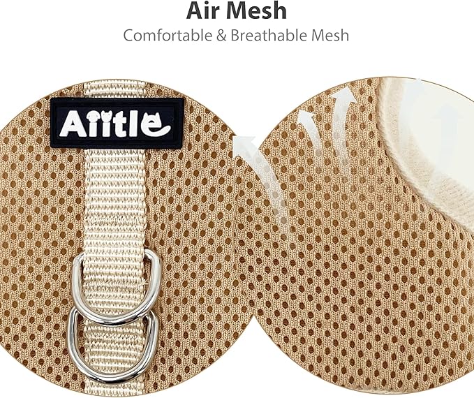 AIITLE Adjustable Rabbit and Leash Set - Lightweight & Portable, Padded Vest with Magic Tape Design, Indoor/Outdoor Use (Training, Hiking) - Fits Hamsters, Rats, Iguanas, Puppies, Cats, Khaki M