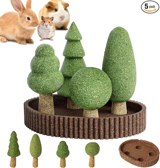 mini&moe Hamster Chew Toys for Teeth – 5PCS Guinea Pig Chew Toys Detachable Natural Edible Chinchilla Treats Improve Dental Health Hamster Enrichment Toys for Rabbit, Bunny, Gerbils