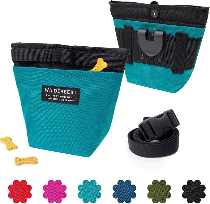 Wildebeest Dog Treat Bag with 2 Water-resistant Compartments, Magnetic Closure, Detachable Waist Strap & Belt Clip