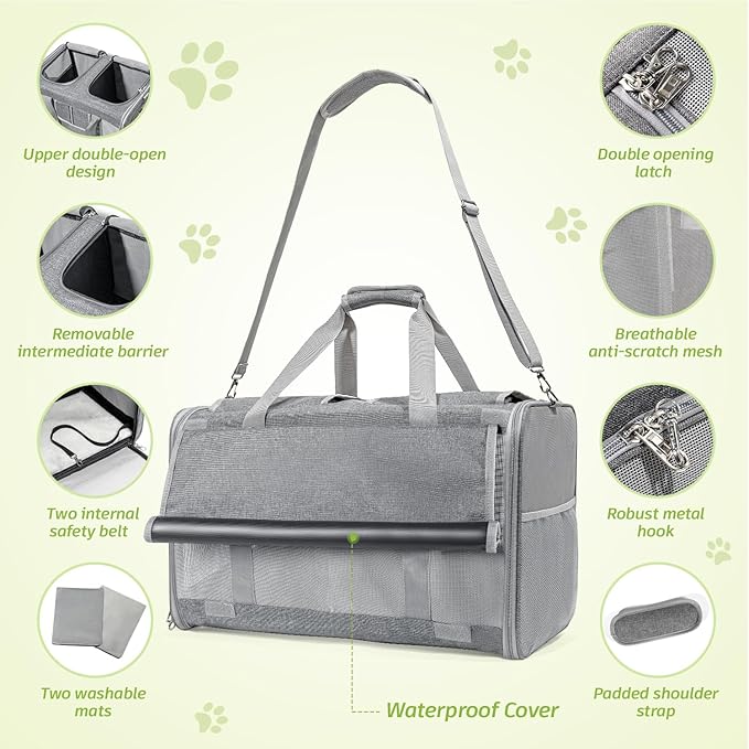 Sedioso Extra Large Cat Carrier for 2 Cats, 24x14x16in Pet Carriers for Cat and Dog Up to 40lbs, All-Sided Large Mesh Cat Carrier with Great Ventilation, Portable Soft Sided Pet Carriers for Traveling