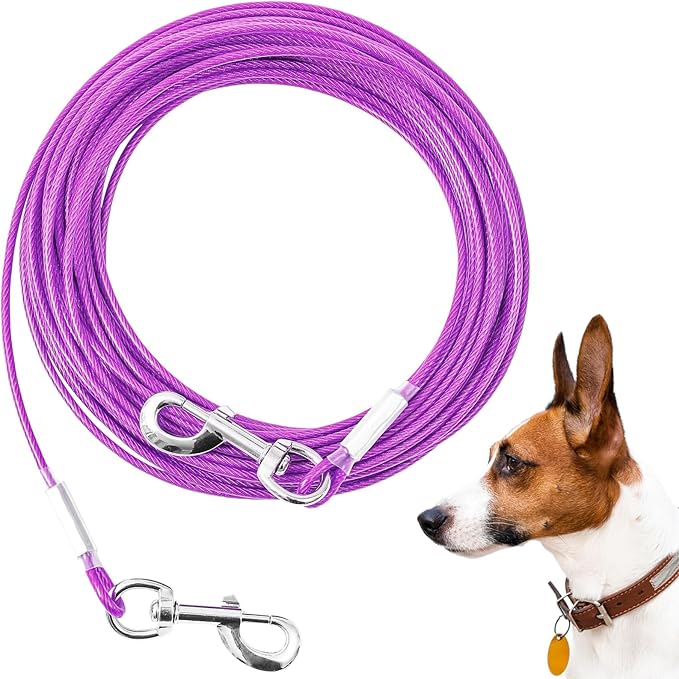 Tie Out Cable for Dogs,10/20/30/50/100FT Dog Leads for Yard Chew Proof,Heavy Duty Tie Out Cable for Large Dogs Up to 125lbs,Dog Runner Tether (Purple, 125Ibs 30ft)