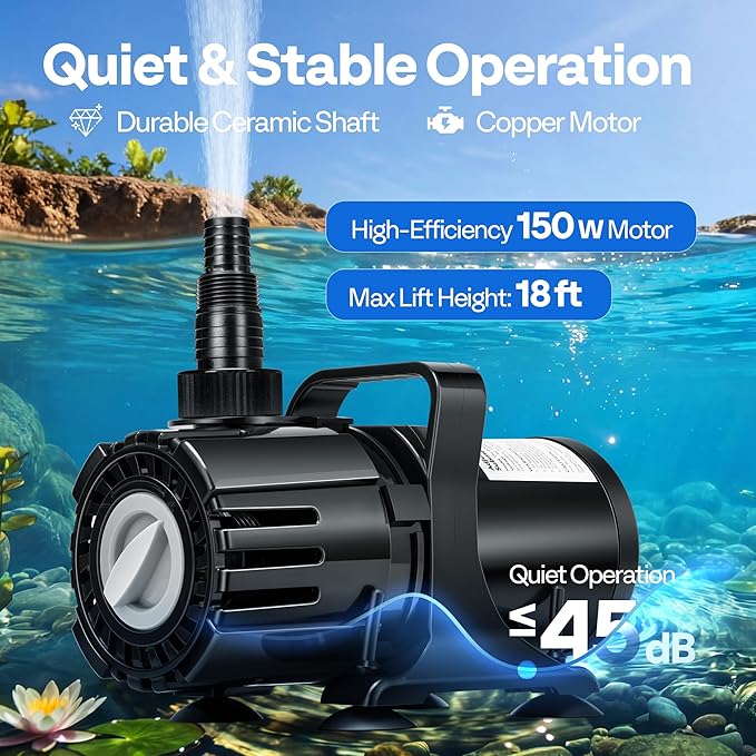 VIVOHOME 150W Pond Pump, 900-2400GPH Adjustable Flow Submersible Water Pump | Stepless Flow Control, 18ft Max Lift, 180° Seamless Adjustable Nozzle, Barrier Pump Bag, 20ft Power Cord
