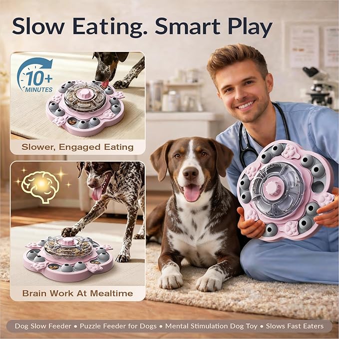 KADTC Dog Puzzle Toy, 3 Levels of Step-by-Step Challenge, Spin-to-Release Treat Dispenser, Slow Feeder & Mental Stimulation Enrichment Toy for Small Medium Large Dogs