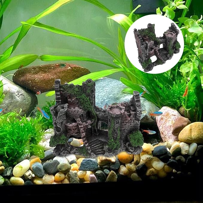 Realistic Resin Aquarium Castle Decoration for Fish and Shrimp with Sturdy Rock Cave Structure Small Fish Hideout for Aquarium Decor