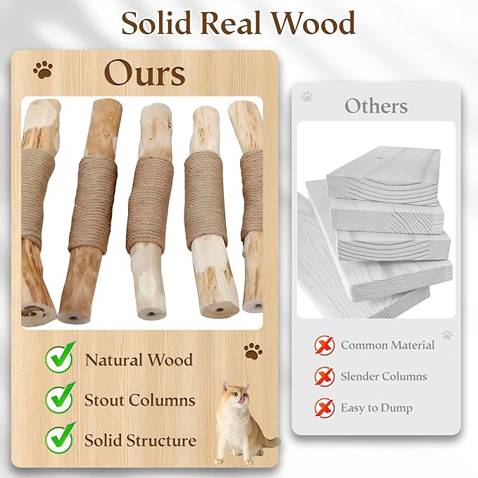 HITTITE Natural Wood Cat Tree Tower with Scratching Post, 40 Inches Tall Modern Cat Tower with Cozy Bed and Condo, Luxury Real Branch Cat Tree for Indoor Cats Large Adult, Grey.