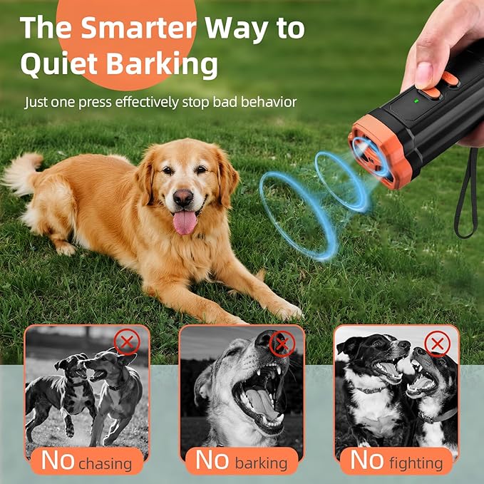 Ultrasonic Anti Barking Device for Dogs - LED Light, Compact & Portable Bark Deterrent Device for Indoor/Outdoor Use, Effective for Your Dog and Neighbor’s Dog Bark Control (Brown)