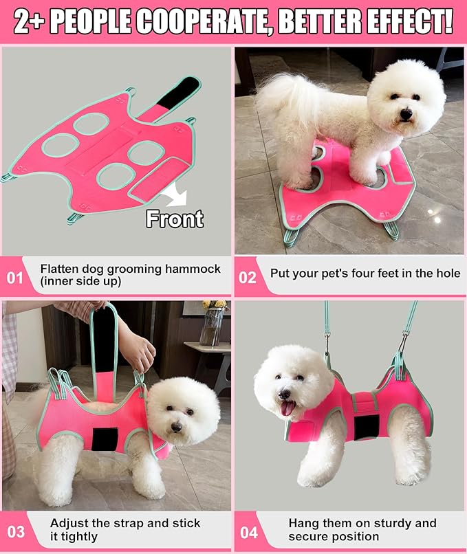 Kkiimatt Dog Grooming Hammock,XS Pink Hanging Harness Holder for Nail Clipping/Trimming,Grooming Sling Hanger with Thick Fabric Neck Support,Strap Restraint for Claw Care