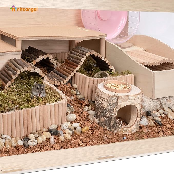 Niteangel Bigger World - MDF Aspen Terrarium for Hamster Gerbils Mice Lemming Degus or Other Small-Sized Pets(39.4 x 19.7 x 19.7 inches, Burlywood)