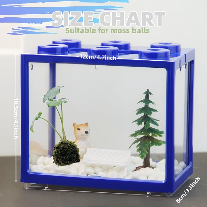 Small Sea Monkey Tank, Stackable Mini Betta Fish Tank Tinny Aquarium Kit with Aquarium Gravel, Moss Ball Tank Shrimp Tank 0.27 Gallon Acrylic Cube Fish Bowl for Shrimp Snails