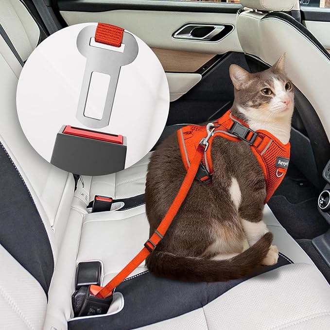 Cat Harness and Leash for Walking, 3 in 1 Adjustable Breathable Soft, Easy to Control Reflective Cat Harness Escape Proof, Cat Products, Orange, L