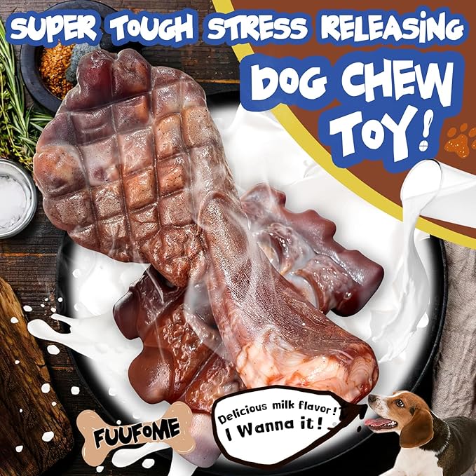 Fuufome Dog Chew Toys for Aggressive Chewers：2 Pack Indestructible Dog Toy for Large Breed- Tough Nylon Teething Bone Toy to Keep Them Busy