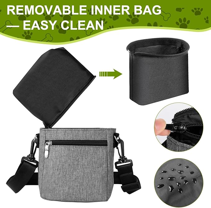 Dog Treat Pouch with Magnetic Closure - 3 Ways to Wear Dog Training Treat Bag with Waist Belt, Shoulder Strap & Metal Clip, Built-in Poop Bag Dispenser, Hands-Free Dog Training Treat Pouch