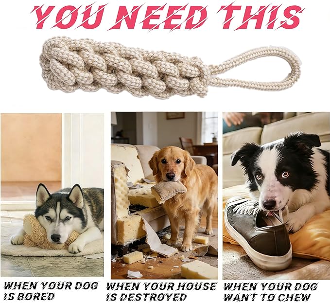 Rope Toys for Small and Medium Dogs, Chew Toys for Aggressive Chewers, Handwoven Cotton & Hemp Chew Toys with Knot and Ball, Interactive Toys for Tug of War, Training, Gum Massaging (5Pcs, Hemp Toys)