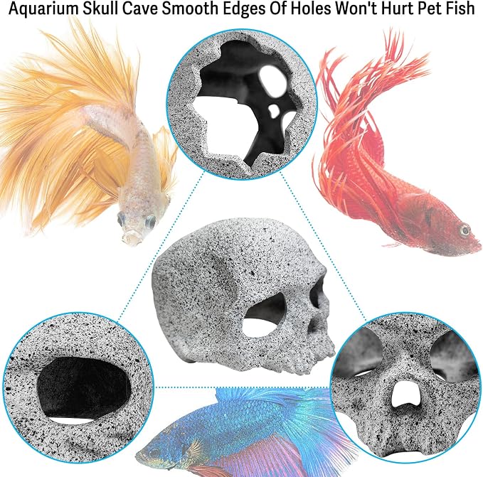 Tfwadmx Aquarium Skull Reptile House Decor Ceramic Head Skeleton Decorations Cave Betta Toys Fish Hideout Stones House for Tank Landscape Decorative Hideout Cave Shelter Shrimp Cichlid Hiding Breeding