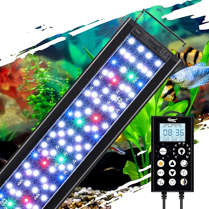 hygger 28W Aquarium Light, 24/7 & DIY Mode Fish Tank Light with Timer, IP68 Waterproof Full Spectrum, 8 Colors, 10 Brightness Day & Night Cycle Memory Function for 24-29 Inch Tank