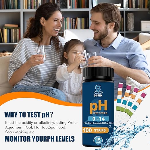 pH Test Strips (0-14) -Universal pH Test Paper Test Strips for Drinking Water, Aquarium, Pool, Hot Tub, Spa,100ct Litmus Paper pH Testing Soap Making and Food