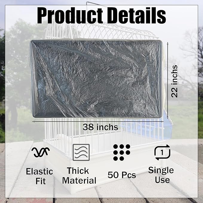 Aogigigio Bird Cage Liner - 50 Pcs Disposable Bird Cage Liners, Large 38 x 22 Inch Cage Liner for Big Tray, Leakproof Plastic Bird Cage Liner for Parakeet, Cage Liners for Small Animals