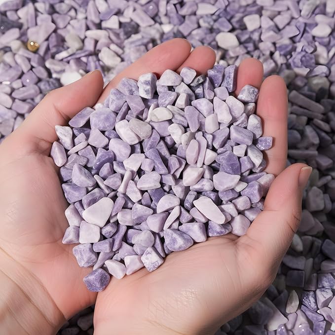 Lepidolite Crystal Chips 2lb (1200+ pcs) -8-15mm Natural Purple Mica Stones for Aquarium Gravel, Terrarium Decor, Plant Healing,Jewelry Making, Anxiety Relief & Spiritual Gifts