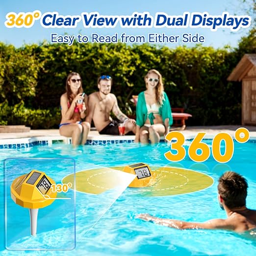 Pool Thermometer Swimming Floating | Digital Water Thermometer Sensor | Solar Powered | Easy Read | Anti-Fog, for Hot Tub, Spa & Ice Bath