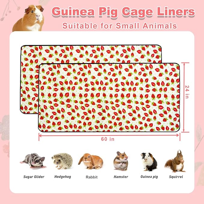2 Pack Guinea Pig Cage Liners, Waterproof Reusable Guinea Pig Cage Liners,Waterproof Super Absorbent Pee Pads for Small Animals,24x60 inch 2pack