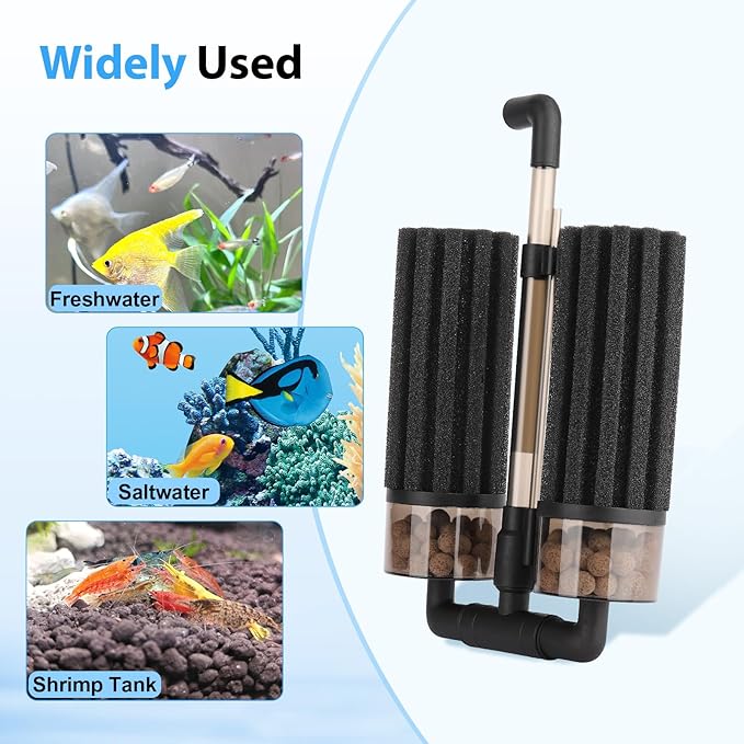 hygger Aquarium Double Sponge Filter: Upgraded Sponge Filter with Larger Filtration Area, Come with Extendable Clip, 2 Spare Biochemical Sponges, Bioceramic Balls, for Freshwater Saltwater Tank - M
