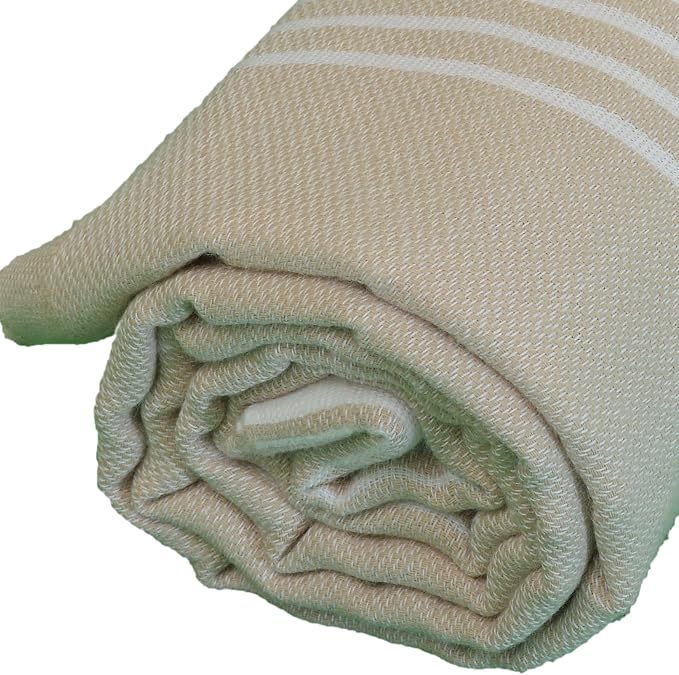 Bersuse Towels Anatolia XL Beach Blanket Throw Blanket Turkish Towel 100% Cotton Extra-Large Quick-Dry Lightweight Premium Peshtemal Towel - 61x82 Inches, Beige (Set of 3)