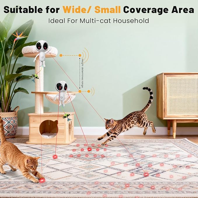 Cat Laser Toy, 2-in-1 Interactive Cat Toys with Dual Laser & Catnip Dangler, Smart Motion-Activated Random Trajectory, 4 Speed Modes, Rechargeable, Quiet & Clamp Design for Bored Indoor Cats