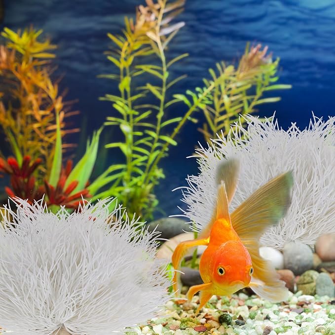 2pcs Aquarium Plants Decorations Artificial Fish Tank Plants Fish Tank Decorations Plastic Fishes Tanks Accessories Small Large Aquarium Decoration Plastic Artificial Plant(White)
