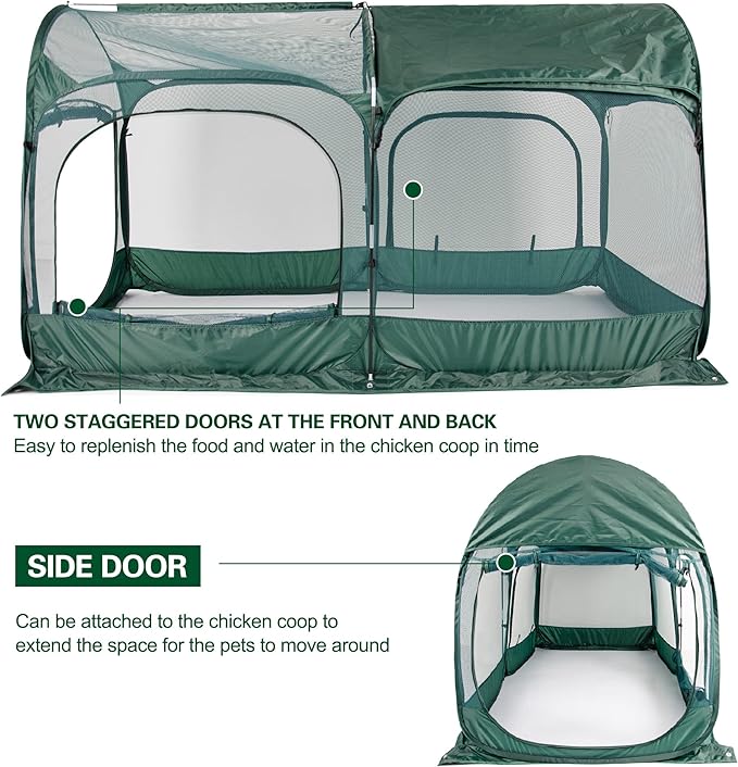 ANC POP Portable Chicken Run Large Pop-Up Chicken Pen for Small Animals Outdoor Gardening Net with 3 Doors and Handbag, Easy to Install and Storage, Green