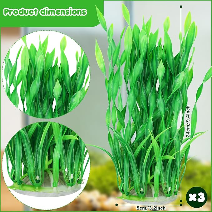 QUOZUO Fish Tank Decorations Seaweed Large Plants, Green Artificial Plants for Aquarium, Fish Tank Accessories, Aquarium Decor Plastic Plants 3pcs