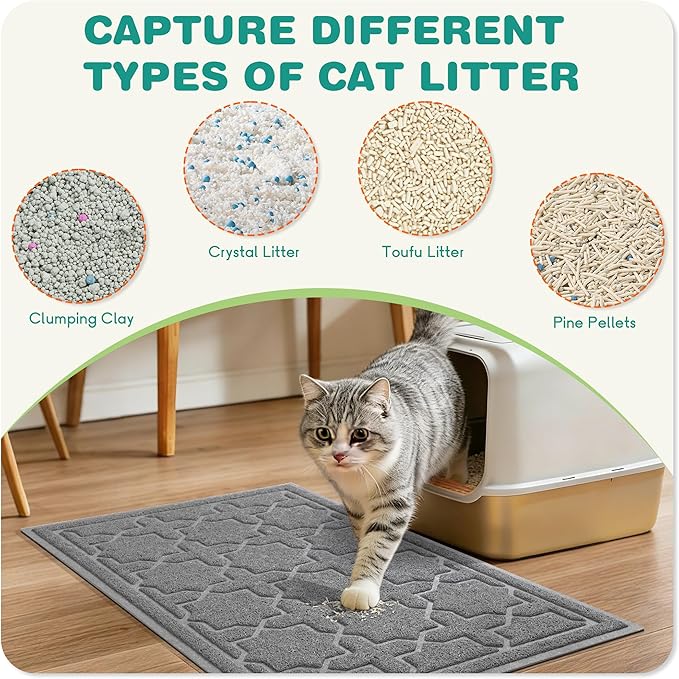 Yimobra Cat Litter Mat, Litter Trapping Waterproof Non Slip PVC Mat, Scatter Control Easy Clean for Litter Box, 35.4"x23.6", Dark Grey