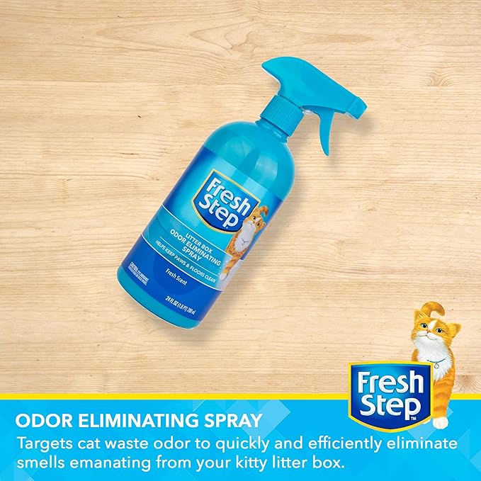 Fresh Step Cat Litter Box Odor Eliminating Spray, Cat Deodorizer that Neutralizes Cat Urine and Feces Smell on Contact, Pet-Safe and Clump-Free, Compatible with All Litter Types, 24 Fl Oz