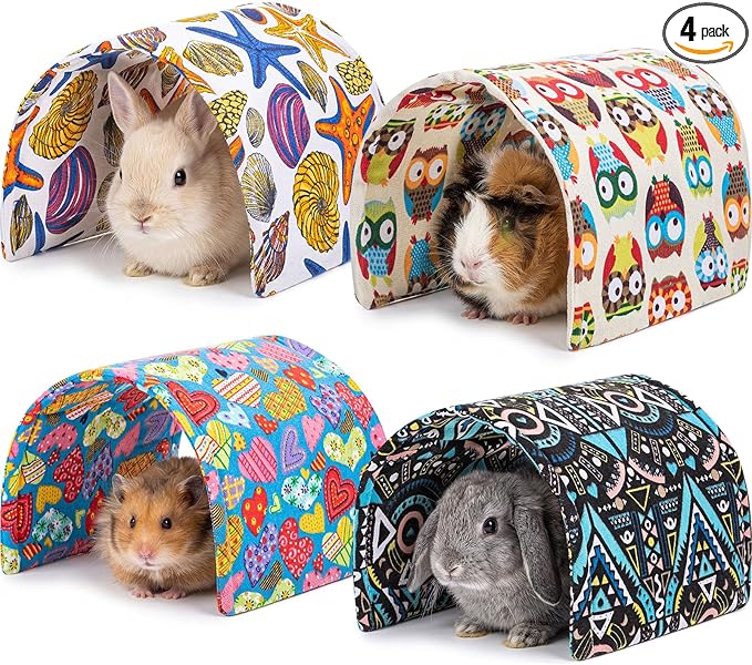 BreezeHug 4 Pcs Guinea Pig Tunnel Foldable Rabbit Hideout Washable and Soft Bunny Hide House Ferret Tunnel Toys Cage Accessories for Small Animal Hamster Hedgehogs Chinchilla(Cheer Mix)