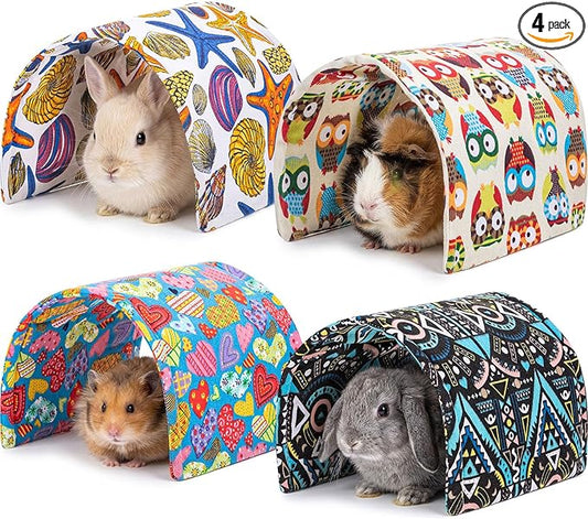 BreezeHug 4 Pcs Guinea Pig Tunnel Foldable Rabbit Hideout Washable and Soft Bunny Hide House Ferret Tunnel Toys Cage Accessories for Small Animal Hamster Hedgehogs Chinchilla(Cheer Mix)