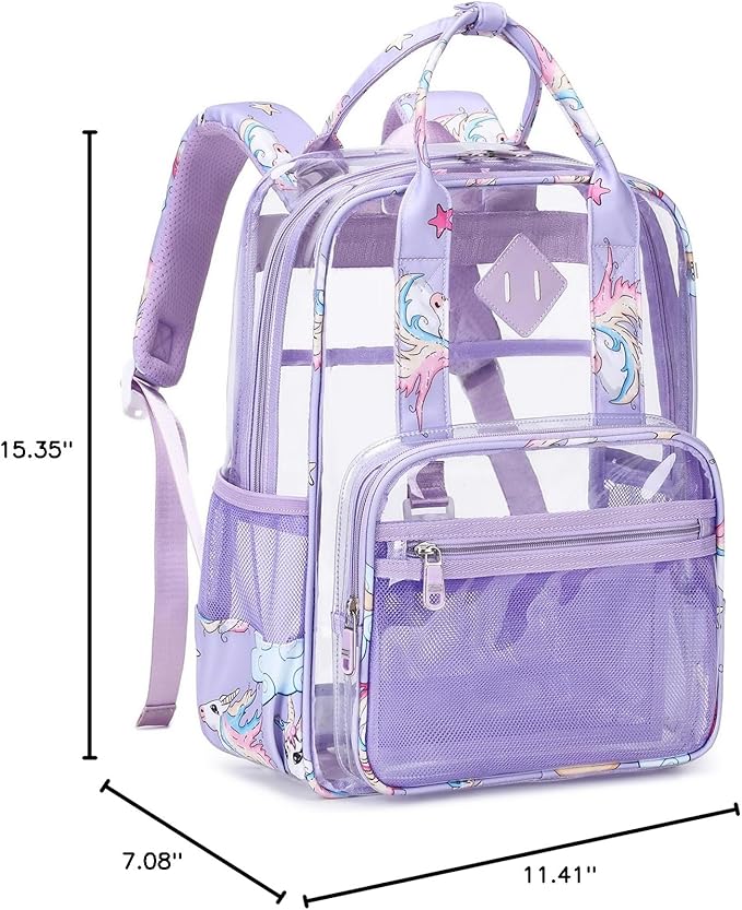MOONBABY Small Clear Backpack for School Transparent Bookbag for Kids Heavy Duty PVC See Through Backpack Stadium Approved