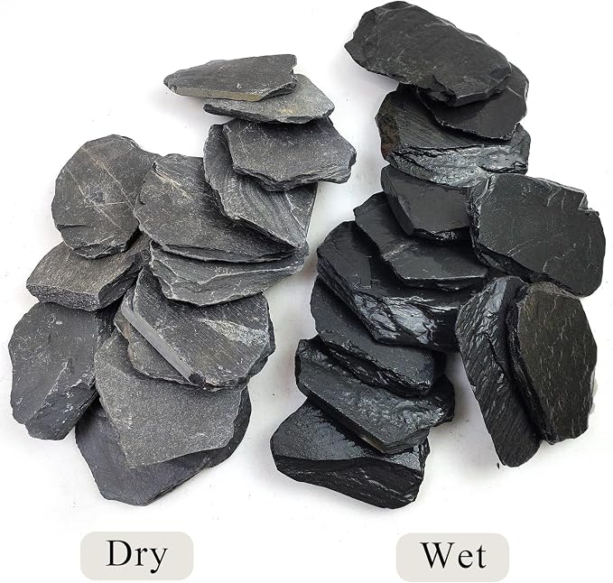 Slate Rock for Aquarium, 3-5 Inch Polished Natural Stone Rocks, 5 lbs | Fish Tank Decor, Aquascaping Rocks, Safe for Aquariums, Terrariums