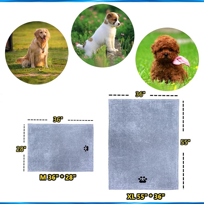 Dogvingpk Medium Dog Towel 1 Pack, Super Absorbent Soft Quick Drying Microfiber Pet Bath Towels for Medium & Small Dogs (M-36" * 28", Grey)