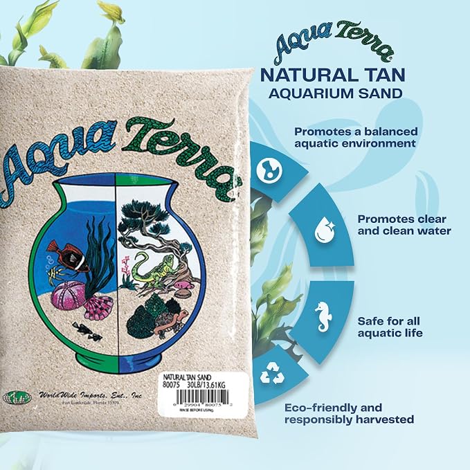 Aqua Terra Aquarium Natural Tan Sand, 5 lbs - Optimal pH Balance, Enhanced Water Clarity, Natural Aesthetic Appeal, Easy Maintenance, Eco-Friendly Health