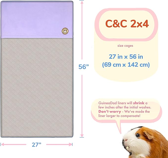 GuineaDad Original Reusable Cage Liner – Blue Fleece Bedding with Burrowing Pocket – Extra Absorbent Core & Waterproof Bottom – Fits C&C 2x4 Guinea Pig Cages – Small Animal Supplies