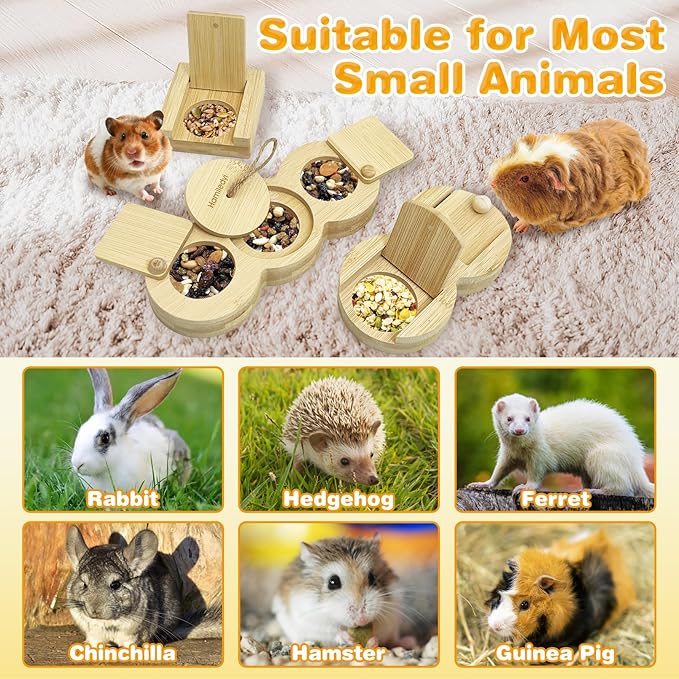 Hamiledyi 3 Pack Guinea Pig Foraging Toys Interactive Wooden Rabbit Enrichment Toys Hamster Hide Treats Snuffle Puzzle Game for Chinchilla Bunny Rat Gerbil