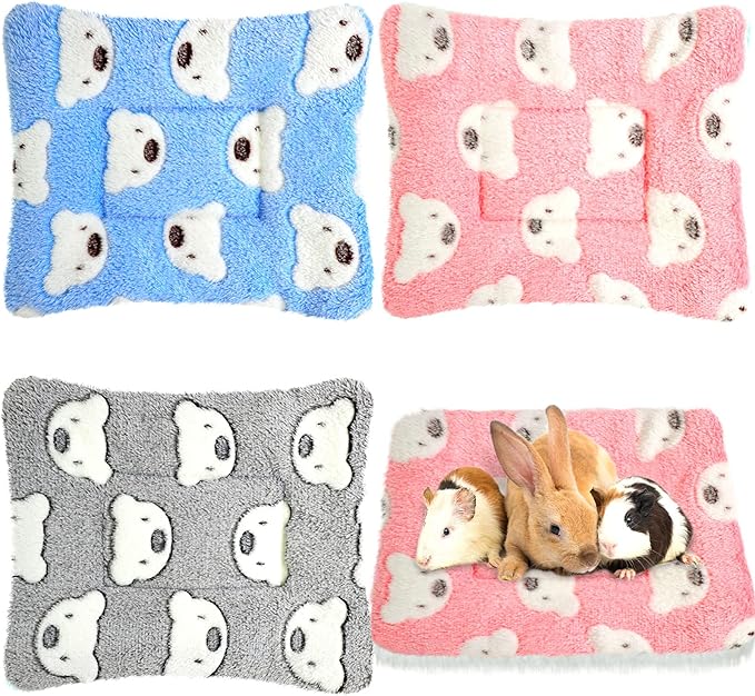 Jetec 3 Pcs Bunny Guinea Pig Beds Soft Bunny Mats Warm Guinea Pig Mat Small Animal Bed Pads Fleece Sleeping Pads for Indoor Rabbit Hamster Squirrel Hedgehog Chinchilla(Fleece,Bear,Light Pink)