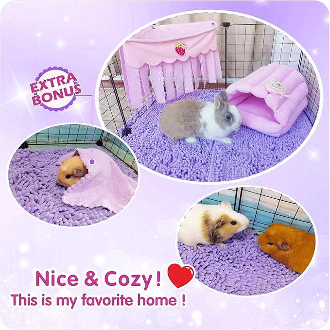 Guinea Pig Cage Liner Bedding 47x24, Washable Guinea Pig Bed Mat, Extra Absorbent Rabbit Pee Pad Reusable, Non-Slip Fleece Blanket for Bunny and Small Animal Cage Accessories (Purple, 47"x24")