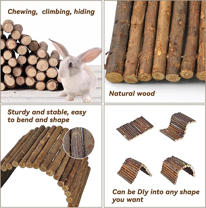kathson Wooden Hamster Bridge,Guinea Pig Wood Ladder Bendable Tunnel Hideout Hut Small Animal Climbing Toys for Ferret Hedgehog Chinchilla Mice Rat Gerbil Baby Rabbit(19.6 x 6.0 in)