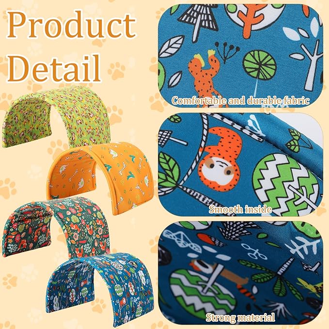 BreezeHug 4 Pcs Guinea Pig Tunnel Foldable Rabbit Hideout Washable and Soft Bunny Hide House Ferret Tunnel Toys Cage Accessories for Small Animal Hamster Hedgehogs Chinchilla(Forest Animals)
