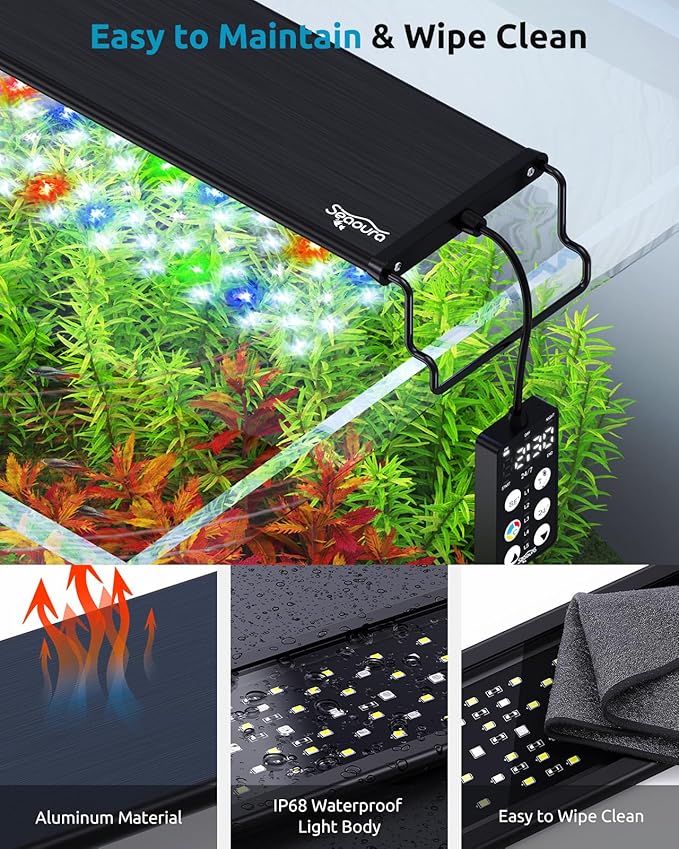 SEAOURA Full Spectrum Aquarium Light, 24/7 Custom Timer, Power-Off Memory, 36-42in 7-Row LED Fish Tank Lights, 8 Colors, 20 Brightness, Day & Night Cycle, Adjustable Mount for Freshwater Plant Growth