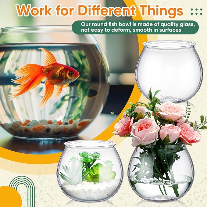 FoldTier 4 Pcs Plastic Fish Bowls 27 Oz Clear Round Vase Centerpieces | Shatterproof Acrylic Fish Bowl Drinks Container, Perfect Parties Wedding Table Decor, Versatile as Floral Vase or Terrarium