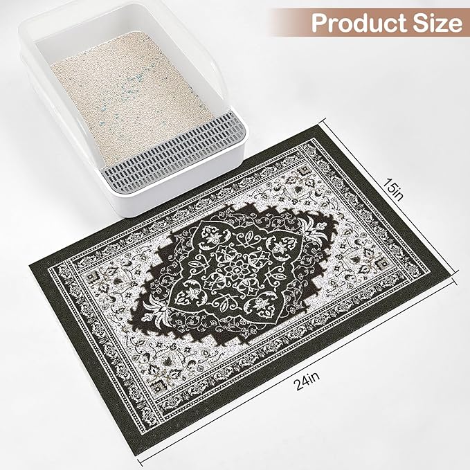Glittme Cat Litter Mat with Non-Slip Bottom Litter Box Mat 24"X15" Litter Trapping Mat Easy to Clean Washable Cat Food Mat for Kitty,S