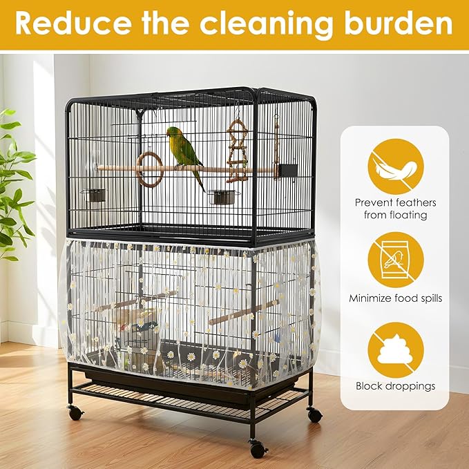 Universal Bird Cage Seed Catcher, Nylon Mesh Stretchy Skirt Bird Cage Net for Round Square Cages, Feather Debris Containment, Airy Soft Cover