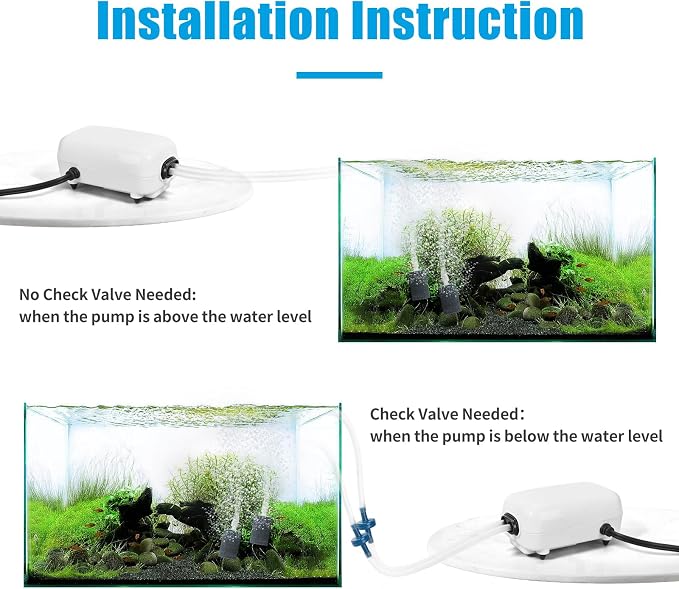 AQUANEAT Aquarium Air Pump for 20-210 Gallon Tank, Fish Air Bubbler, Hydroponic Oxygen Aerator with Stones, Airline Tubing, Check Valves