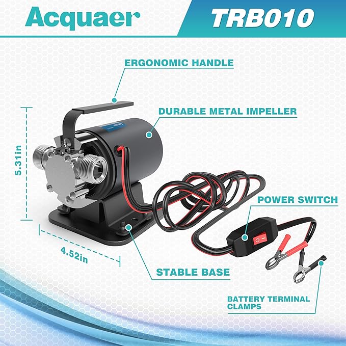 Water Transfer Pump DC 12V 1/10HP Portable Electric Water Removal Utility Pump with Switch and Suction Hose Kit, Low Suction Water Removal for RV, Water Beds, Pools, Rain Barrel, Aquariums